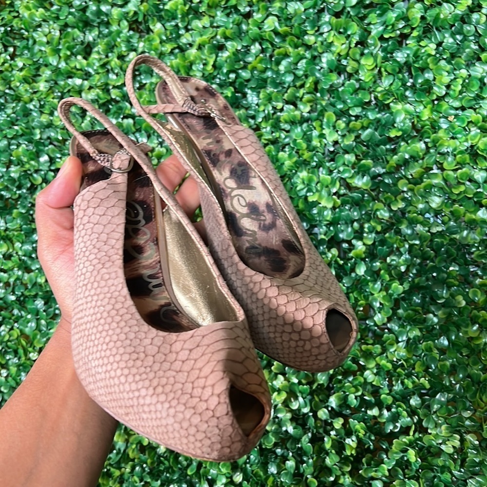 SAM Edelman Brown Taupe Reptile Like Heels Size 9 M - Picture 9 of 12